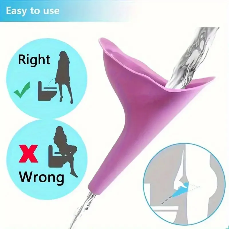 Reusable Silicone Funnel Set 1PC Pink/Purple Silicone Stand Up Pee Funnel with Random Color Storage Box Travel Camping Hotel