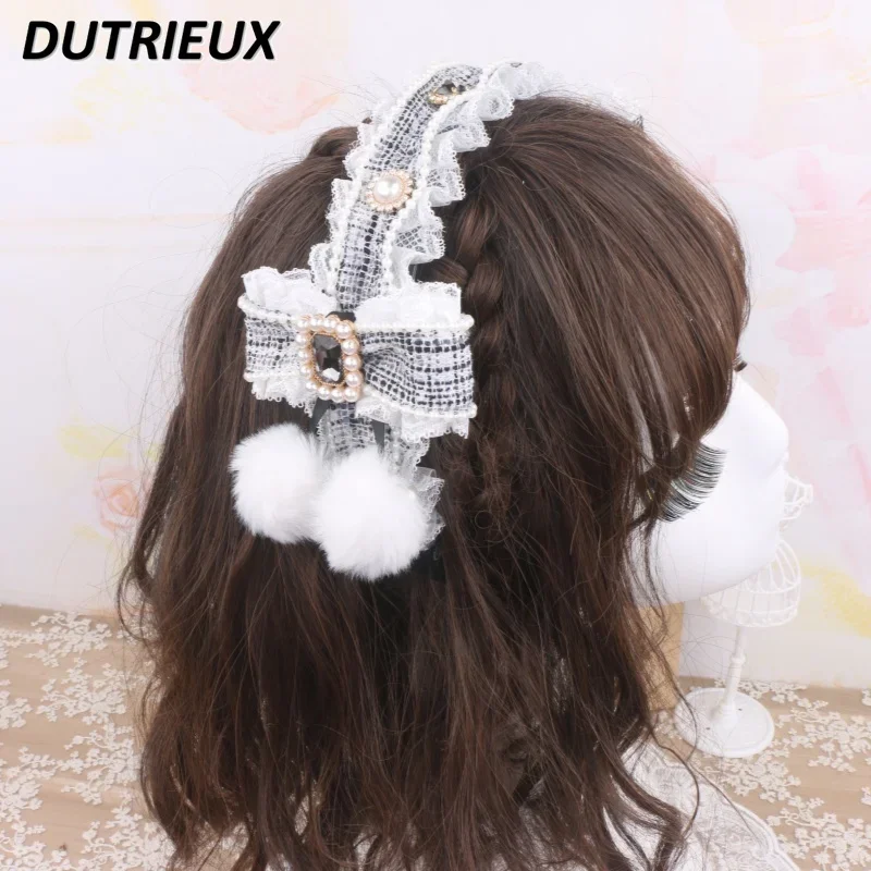 Original Japanese New Headwear Sweet and Cute Wind Hairball Rhinestone Love Hair Accessories Mine Headdress Fashion Headband