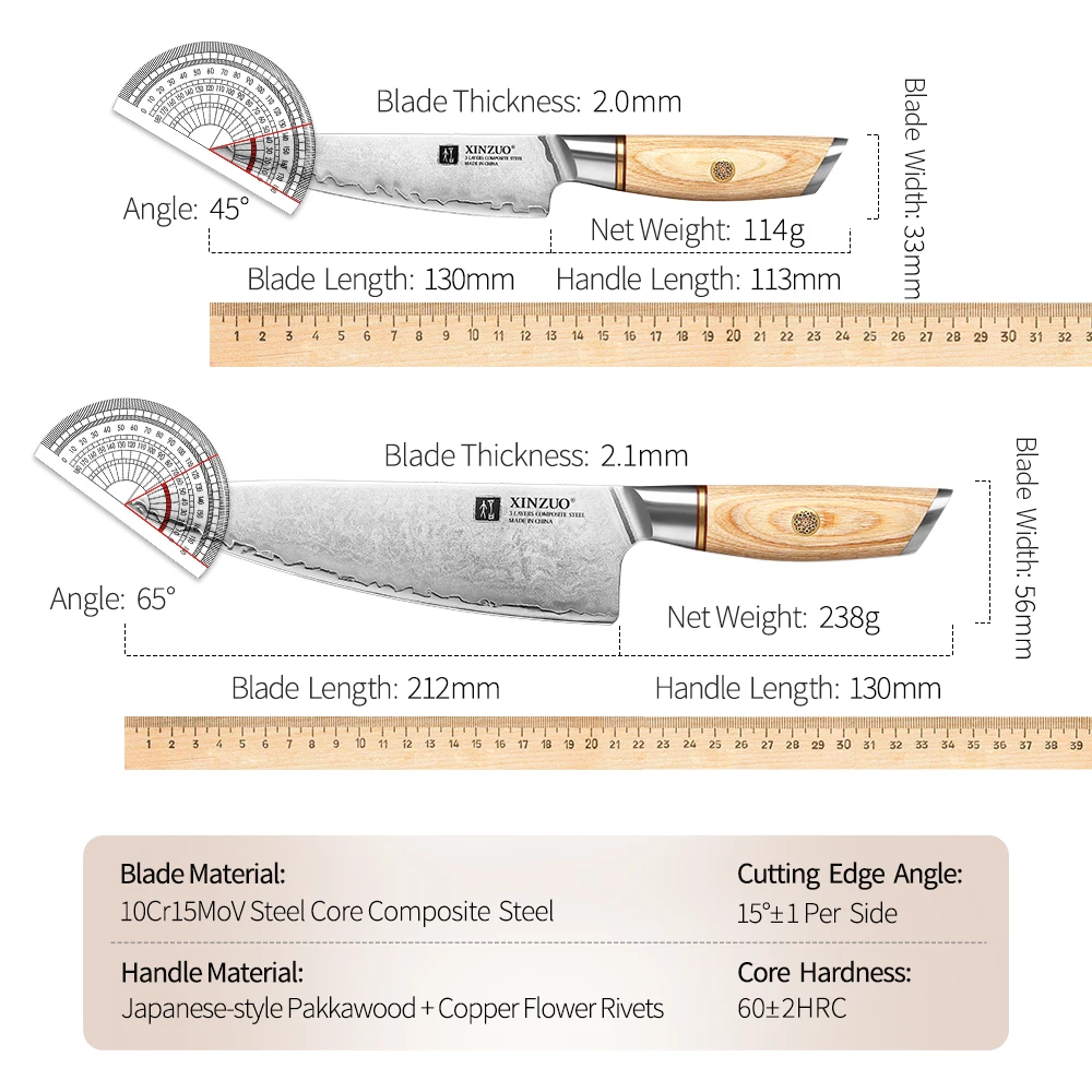 XINZUO 2pcs Knife Set High Carbon Composite Steel Sharp Chef Utility Knife Best Choice Kitchen Knives Pakkawood Handle