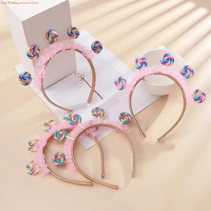 G92D Carnivals Amusement Park Lollipop Hair Hoop Washing Face Hair Holder Christmas Party Headwear for Teenagers