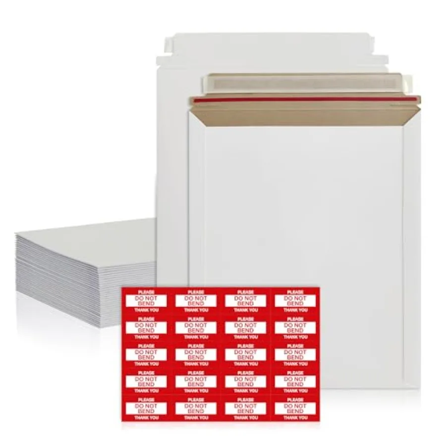 

Rigid Mailers.25 Inch 50 Pack White Self Seal Stay Flat Cardboard Envelopes No Bend Mailing Envelopes for Photos Documents Cert