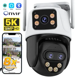 9MP 5K WIFI Camera 8X Zoom Three Lens WiFi Security 4MP IP Camera Color Night Vision Ai Auto Tracking Surveillance Camera ICSee