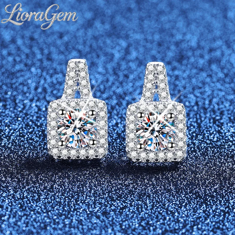 LioraGem Luxury Full-Diamond Stud Earrings for Women, Princess-Cut 0.5-Carat Moissanite Earrings Platinum PT950 Stamp