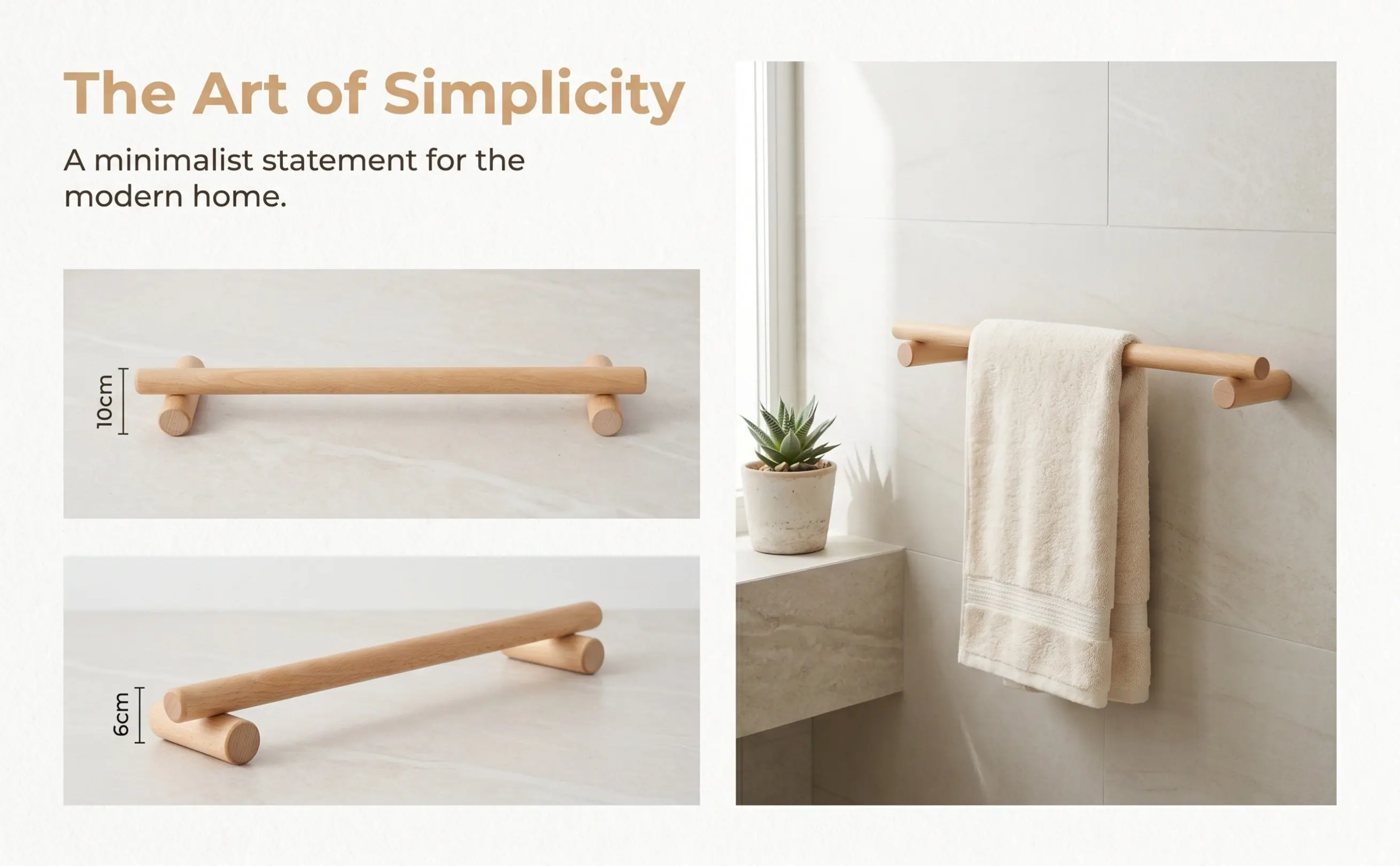1Pcs Solid Wood Towel Rack Simple Single Bar Space Saving Storage Hanger for Bathroom Kitchen Rustic Accessories