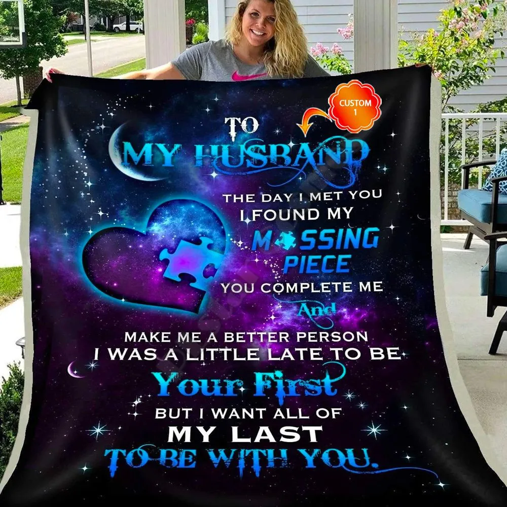 Personalized Gift For Husband Heart Fleece Blanket The Day I Met You I Found My Missing Piece 3D Printed Soft Plush Blanket