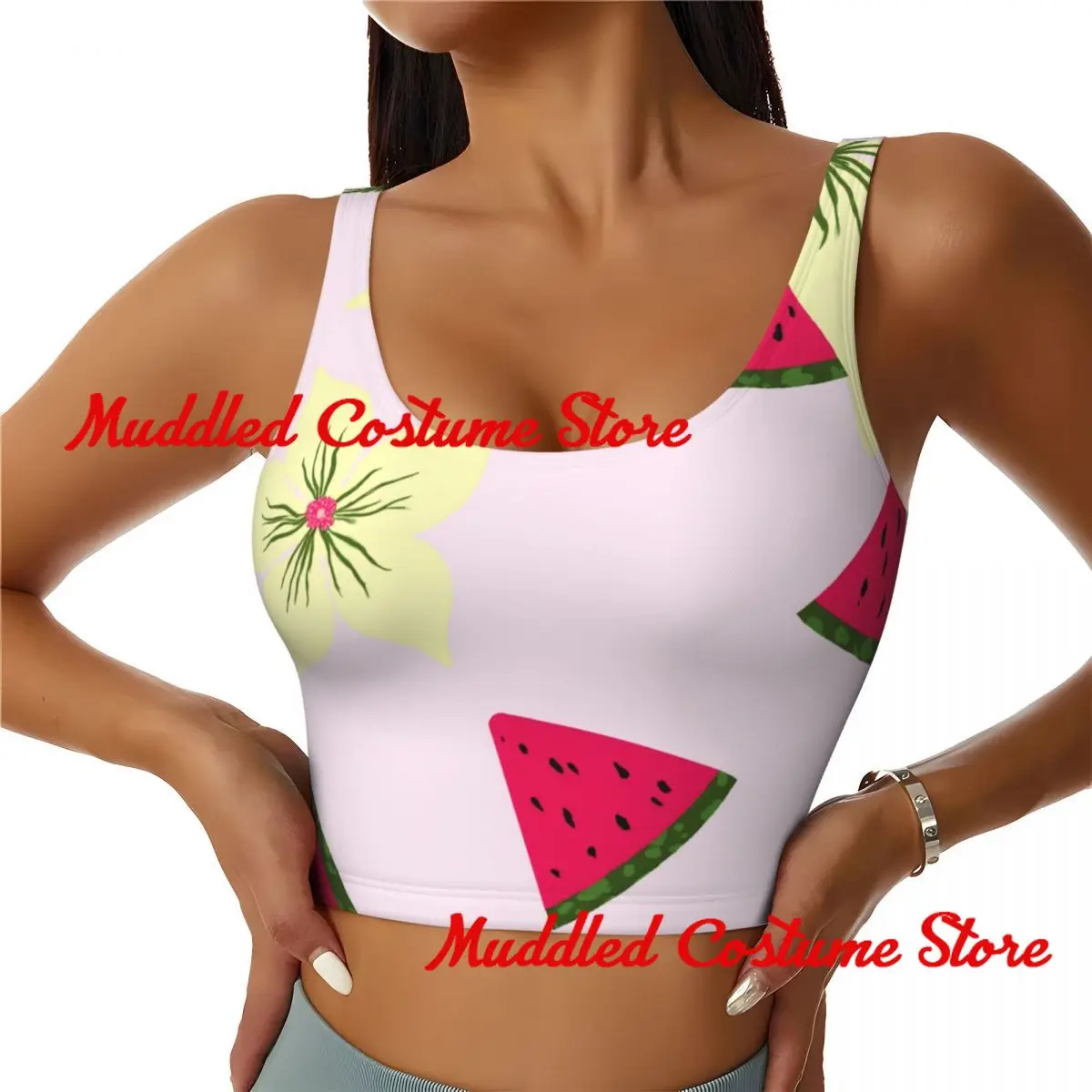 

Women's Vintage Sport Bra Yoga Gym Running Polyester Spandex Blend Watermelon Flowers Print Breathable Shockproof Grunge Style