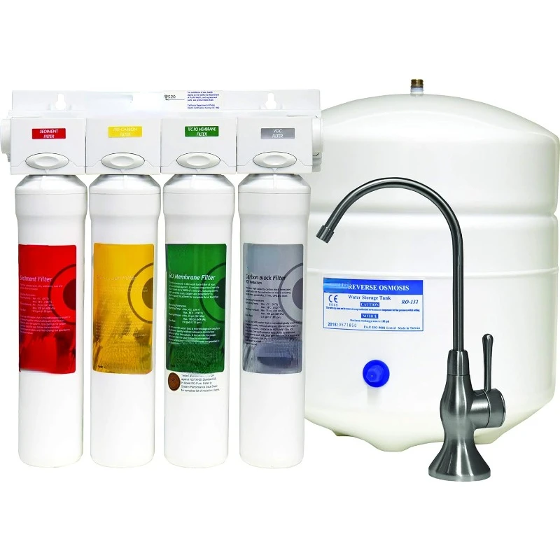 RO Pure Plus VOC 4 Stage Reverse Osmosis System Module with Built-In Check Valve Shutoff, Four Easy Push Button Filters