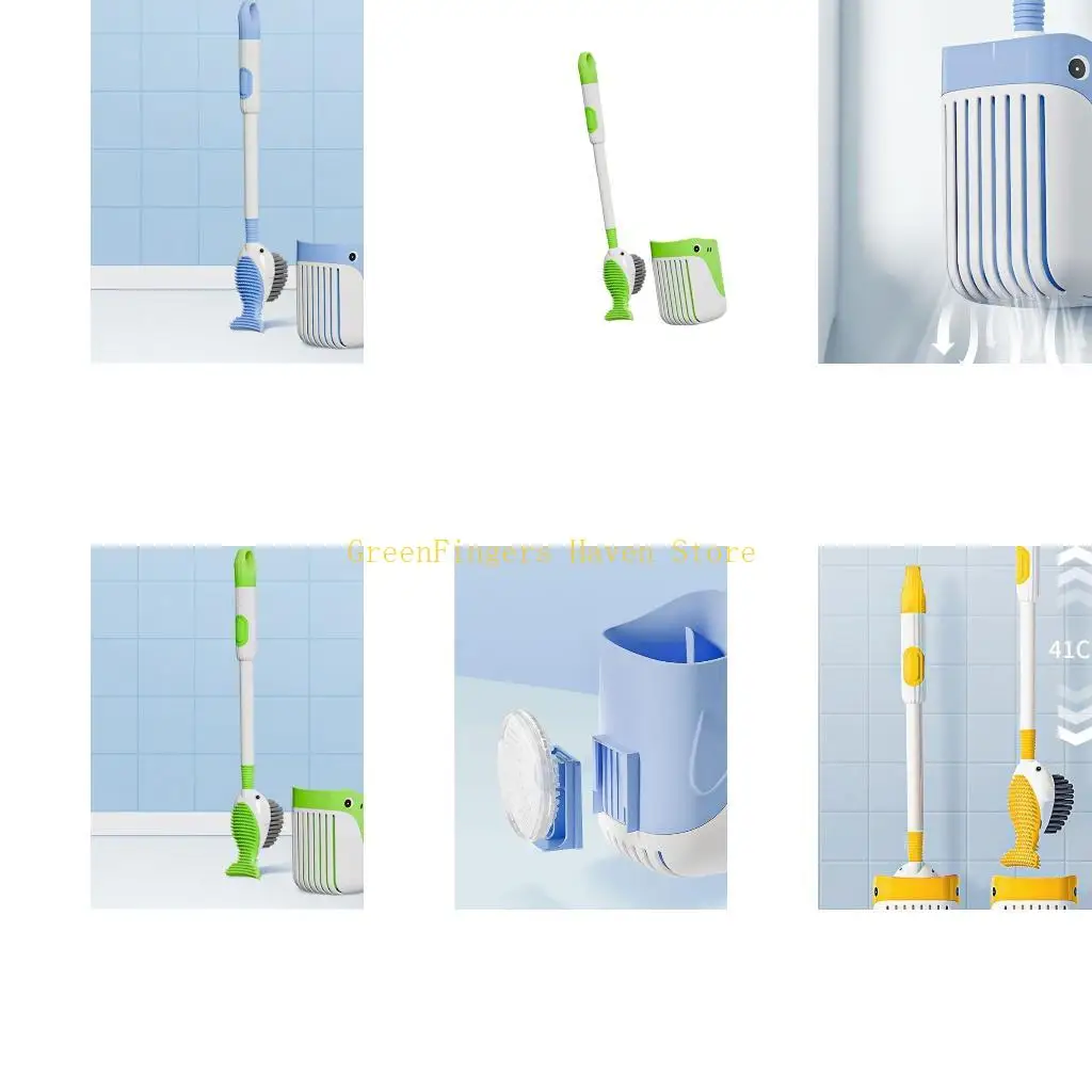 F68D Cartoon Whale Toilet Cleaning Brush Long Handle Toilet Bowl Brush with Holder Toilet Cleaning Tool Bathroom Accessories