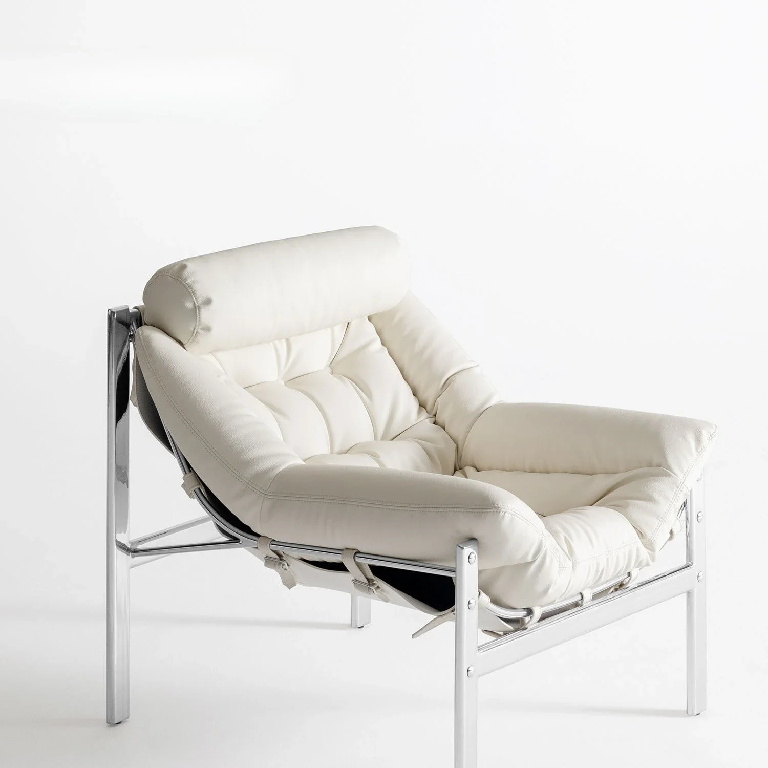 Leather stainless steel designer lounge chair, top layer cowhide Bauhaus headrest single sofa chair