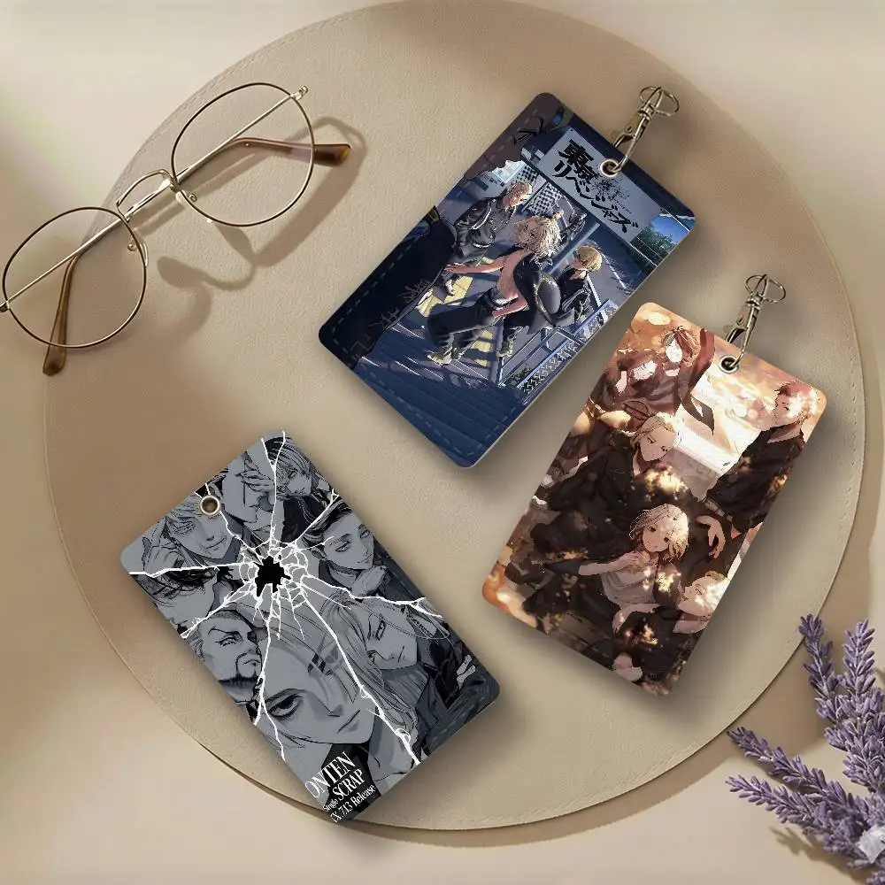 Anime Tokyo Revengers PU Leather Card Holders Anti-lost Student ID Protective Cover Cases Campus Access Cards Key Chain