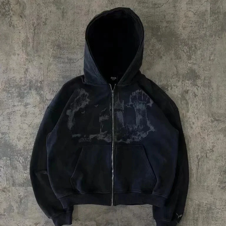 

Куртка-кардиган с капюшоном в стиле Harajuku Y2K, весна-осень 2026, на молнии, с граффити-принтом, длинный рукав, большие размеры