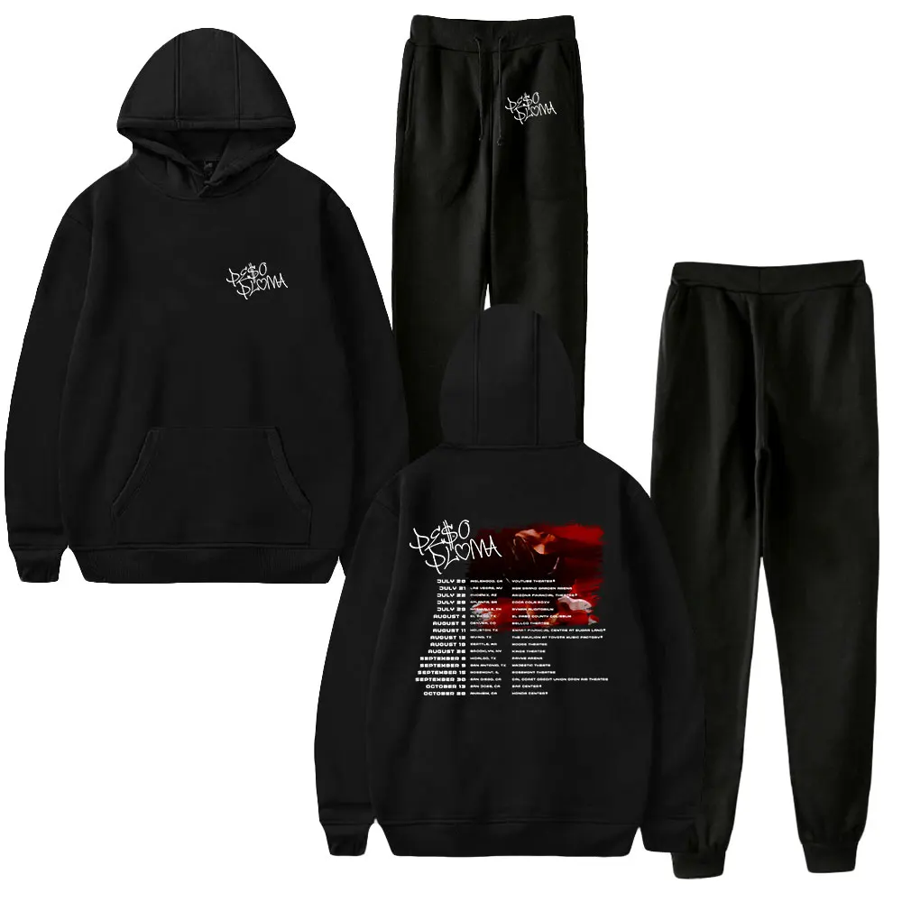 Peso Pluma Hoodie Jogger Pants Fashion Two Piece Set Sweatshirts+Sweatpants 2023 World Tour Hip Hop Rapper Women Men's Set