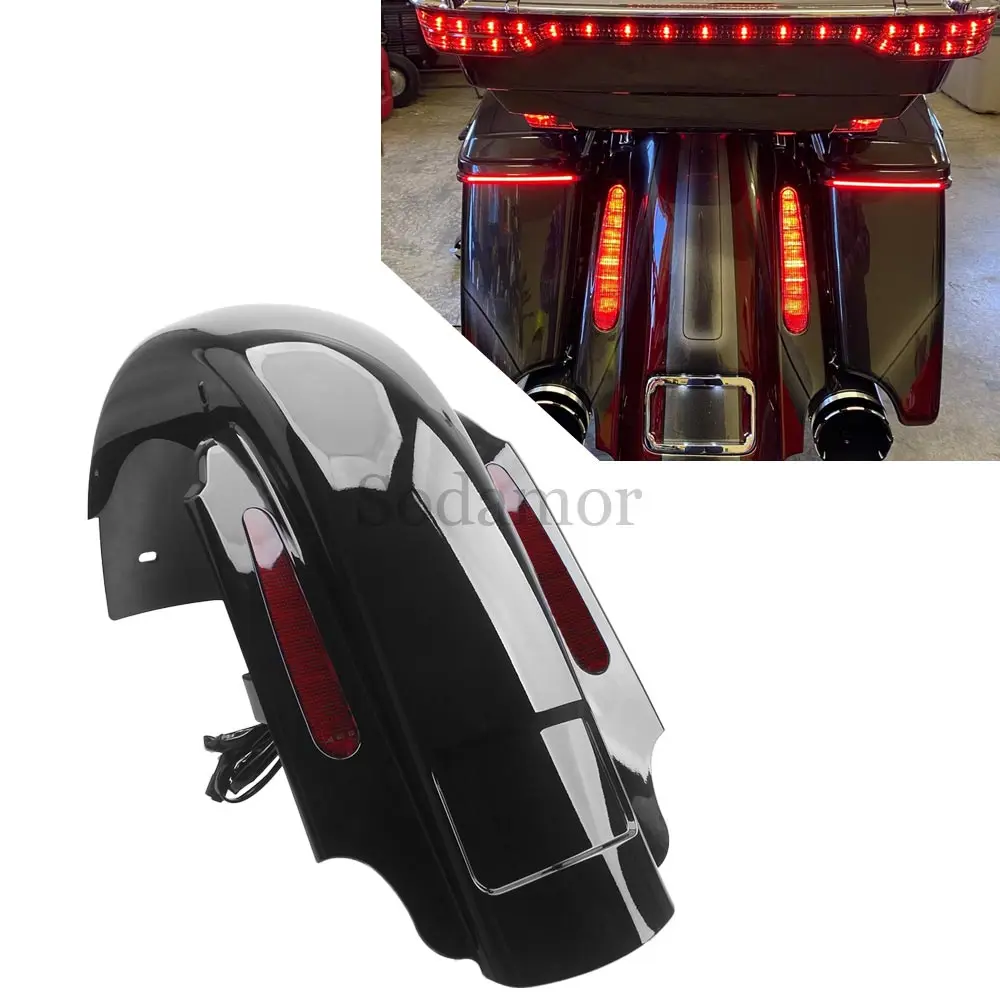 

For Harley Touring Road King Electra Street Glide FLHTC FLHR 1993-2008 Motorcycle Mudguard Extended Rear Fender with LED Light