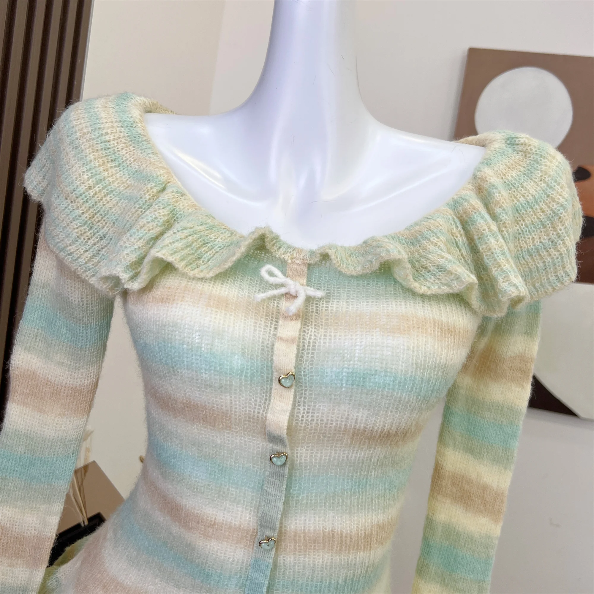 Colorful Vintage Striped Chic Sweater Women's Aesthetic Girly Casual Street Sweater Knitted Design Women New Tops