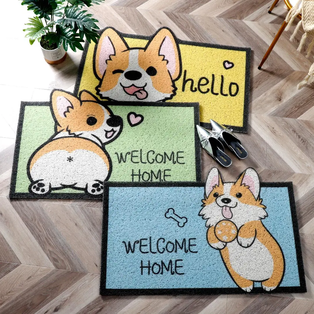 

Thiened Cartoon Pet Door Mat PVC Woven Home Entrance Mat Cute Animal Door Rug Farmhouse Sle Door Mat for lway Use