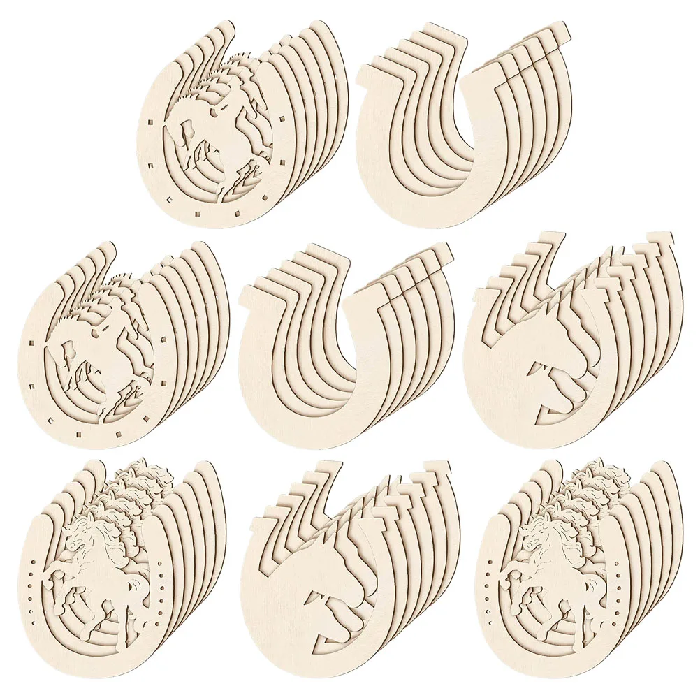 

96Pcs Unfinished Wooden Horseshoe Cutouts DIY Painting Crafts Cowboy Decor Party Decorations Western Supplies Wooden Horseshoe