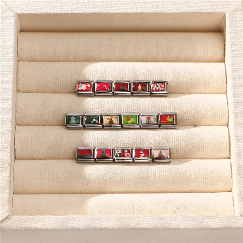 سلسلة عيد الميلاد سانتا كلوز شجرة ثلج وصلات سحرية إيطالية تناسب 9 مللي متر سوار من الفولاذ المقاوم للصدأ للنساء يمكنك صنعها بنفسك هدايا #6