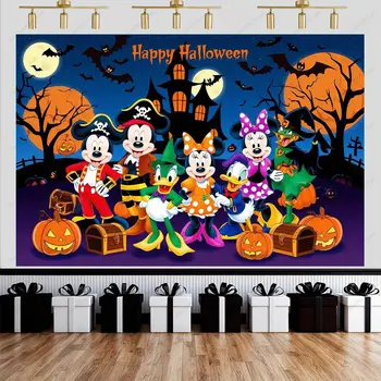 萬聖節派對迪士尼米老鼠恐怖之夜南瓜背景裝飾兒童生日嬰兒派對攝影背景 10 最佳銷售 萬聖節米奇 - №6