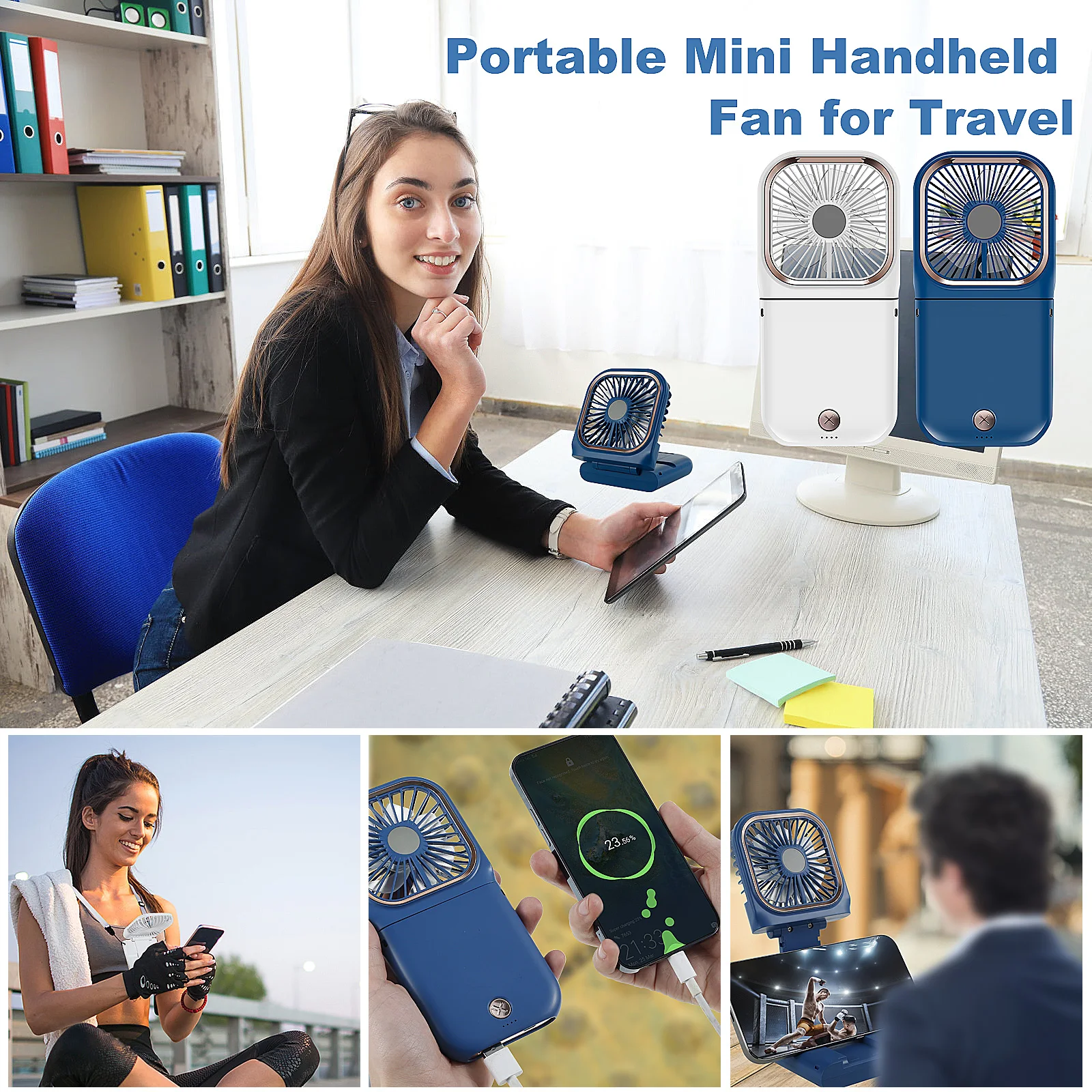 

Portable Mini Handheld Fan with Lanyard Foldable Hand Held Personal Fan 3000mAh Rechargeable Handheld Cooling Fan 3 Speeds Small