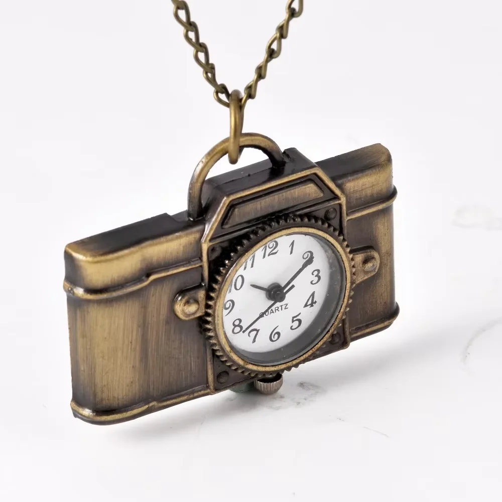7018  FOT Pocket Watch Retro Personalized Mode Steampunk Retro Complex Quartz Camera Model Watch  Chain Gift