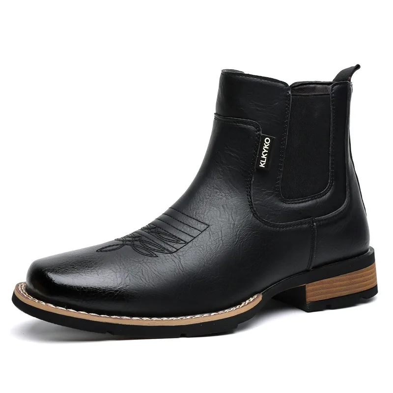 2026Men's Boots Retro Embroidery Western Cowboy Short Boot British Style High Top Leather Boot Chelsea Boots Leather Ankle Boots