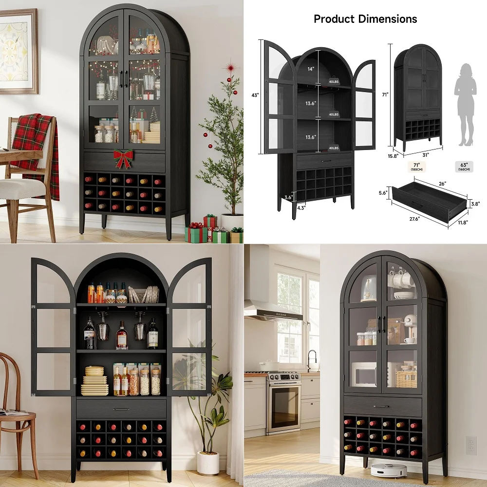 

Coffee Bar Cabinet with Mini Fridge Space, Mini Fridge Cabinet Stand with Power Outlet, Liquor Wine Cabinets with Drawer and Do