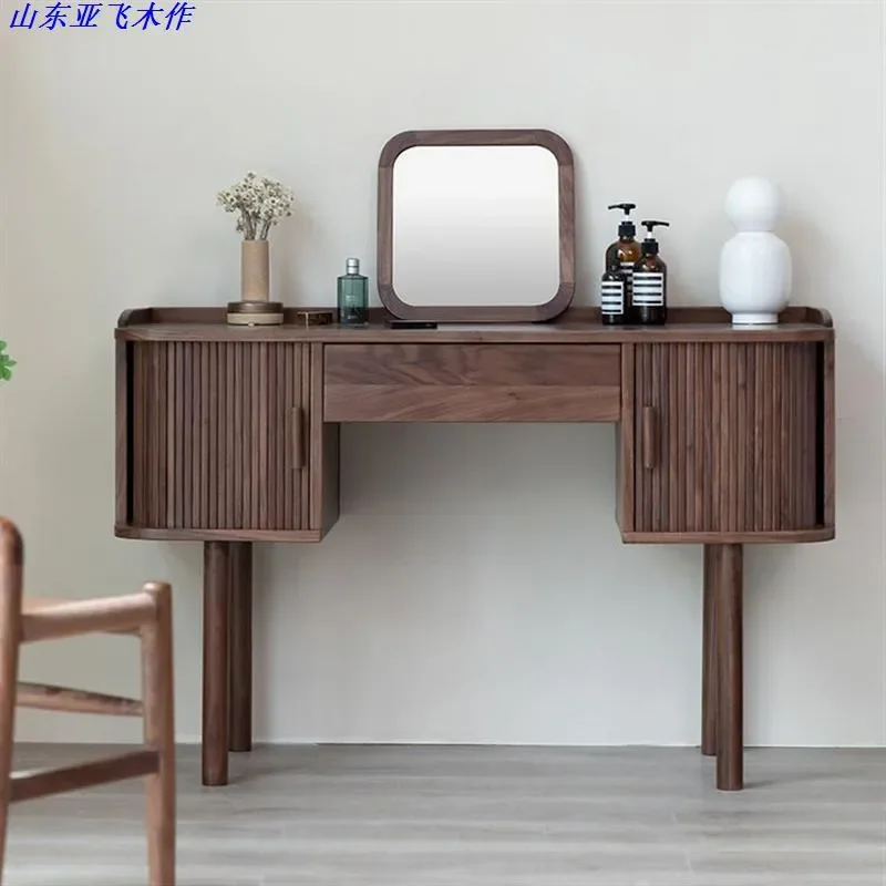 Modern Minimalist Solid Wood Dresser with Roller Shutter Door Black Walnut Oak Cherry Storage Cabinet for Bedroom Living Room