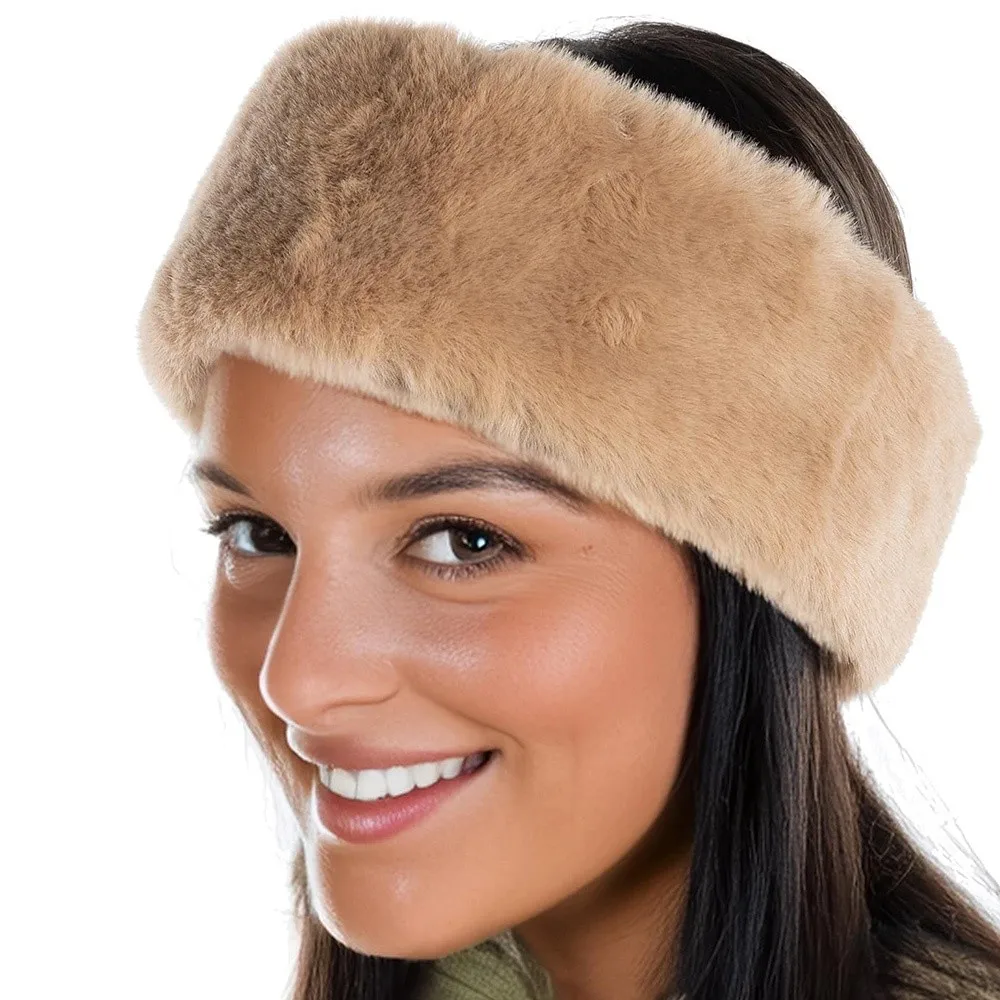 New Wide Design Fluffy Headband Solid Color Imitation Fur Hair Band Elastic Soft Headwear Daily Wear - Detail 1