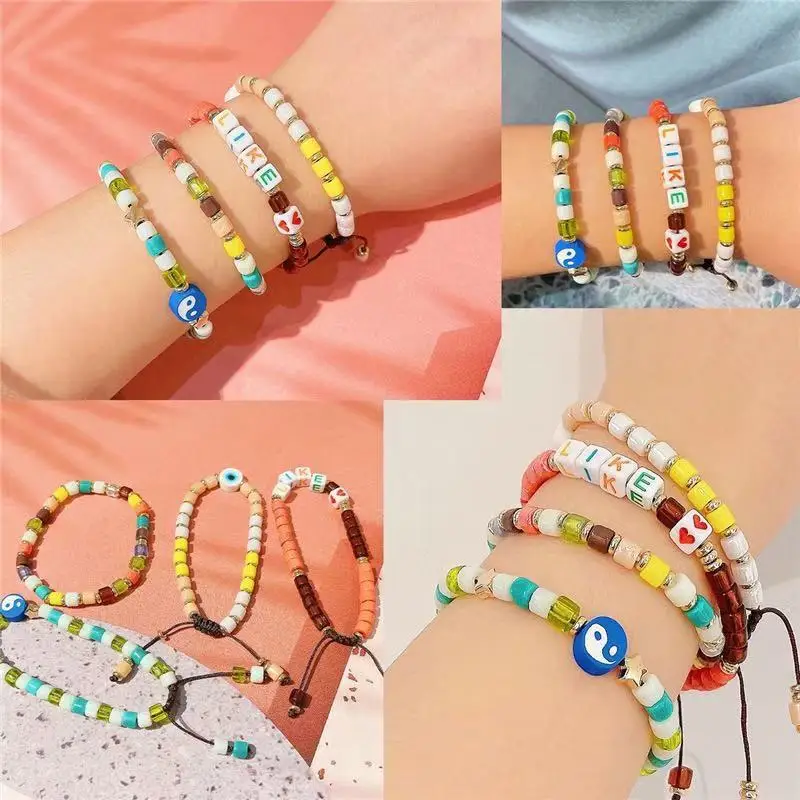 Handmade Jewelry Set Polymer Clay Beads Set Rainbow Color Flat Chip Beads For Bracelet Necklce Making Letter Beads Accessories K