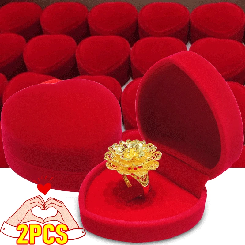 1/10PCS Flocking Red Heart Shape Ring Boxes Jewelry Earrings Display Cases Holder Gift Box Wedding Ring Box Counter Packaging