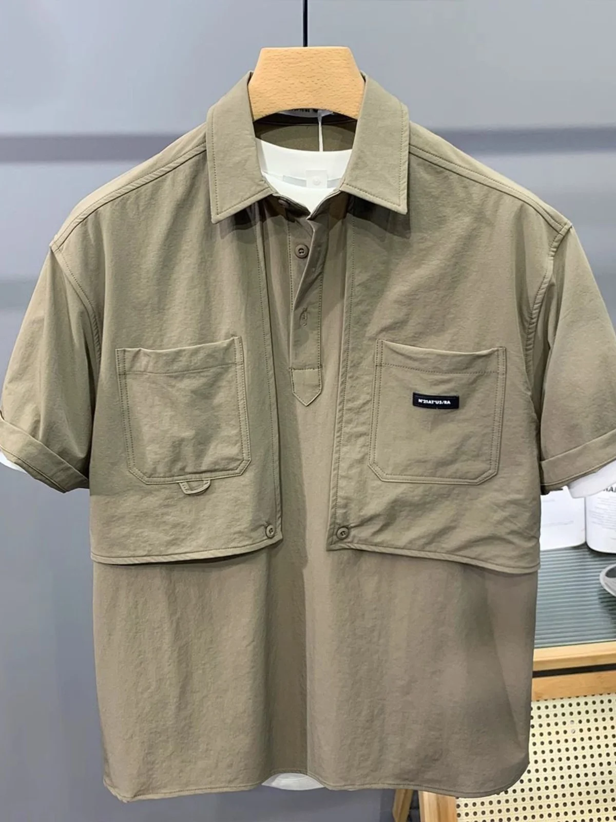 

Loose Fit Summer Thin ort Sve Collared T-irt irt for Men Large Size 300 Pou Hong Kong Sle Workwear irt