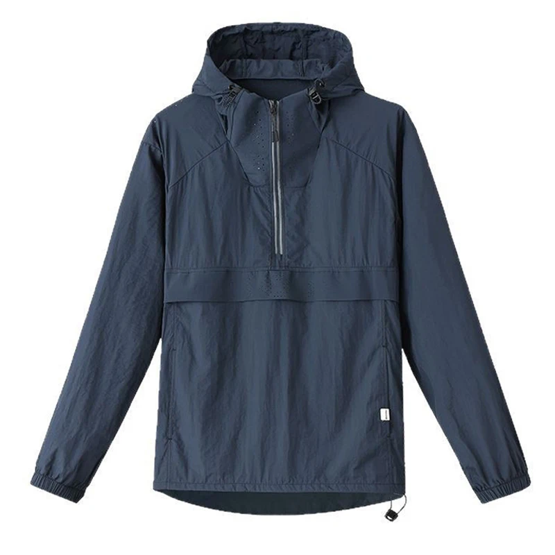 Spring Summer Men Lightweight Anorak Jacket Fashion Man Half Zip Sunscreen Hooded Coats Men UPF50+ Windbreaker Waterproof Jacket