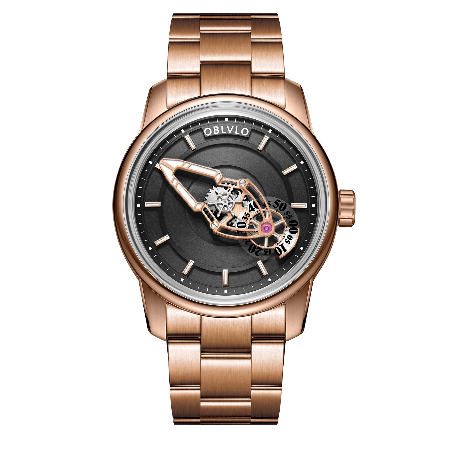 OBLVLO Men Automatic Watch 42MM Mechanical Wristwatch Waterproof Sapphire Luminous Rotation Small Dial Spacecraft Hands