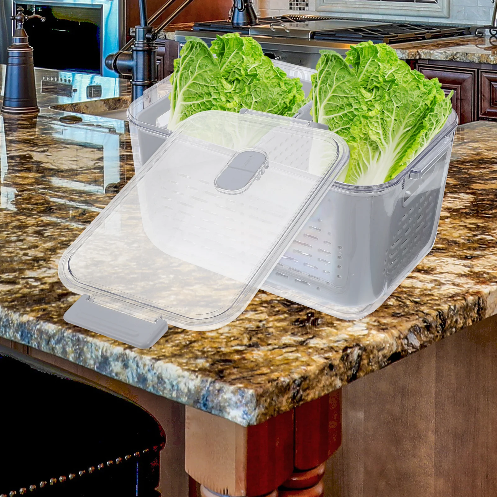

Drain Basket Fruit Veggie Storage Strainer Container Fridge Organizer Produce Refrigerator Lettuce Crisper Saver Berry