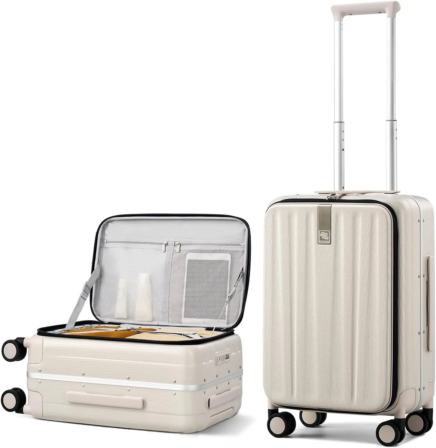 

20 Inch Carry On Luggage PC Hard Shell Top Opening Aluminum Frame Suitcase for Women Men Travel (Ivory White)