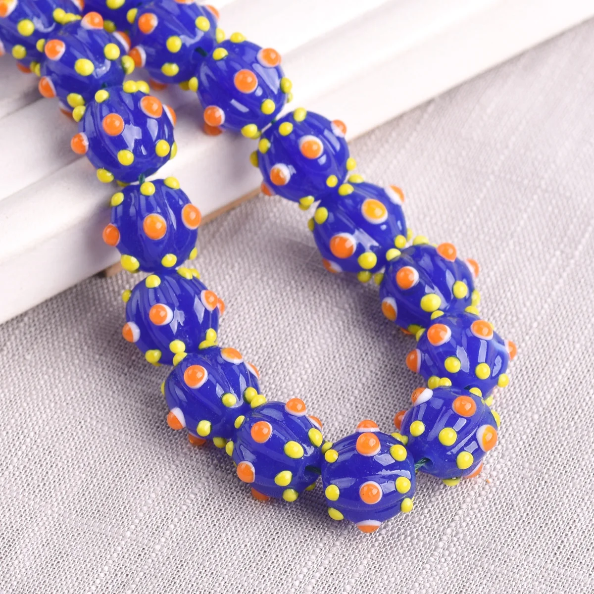 5pcs 12mm Round Pumpkin Shape Spots Handmade Lampwork Glass Charm Loose Beads for Jewelry Making DIY Crafts Findings