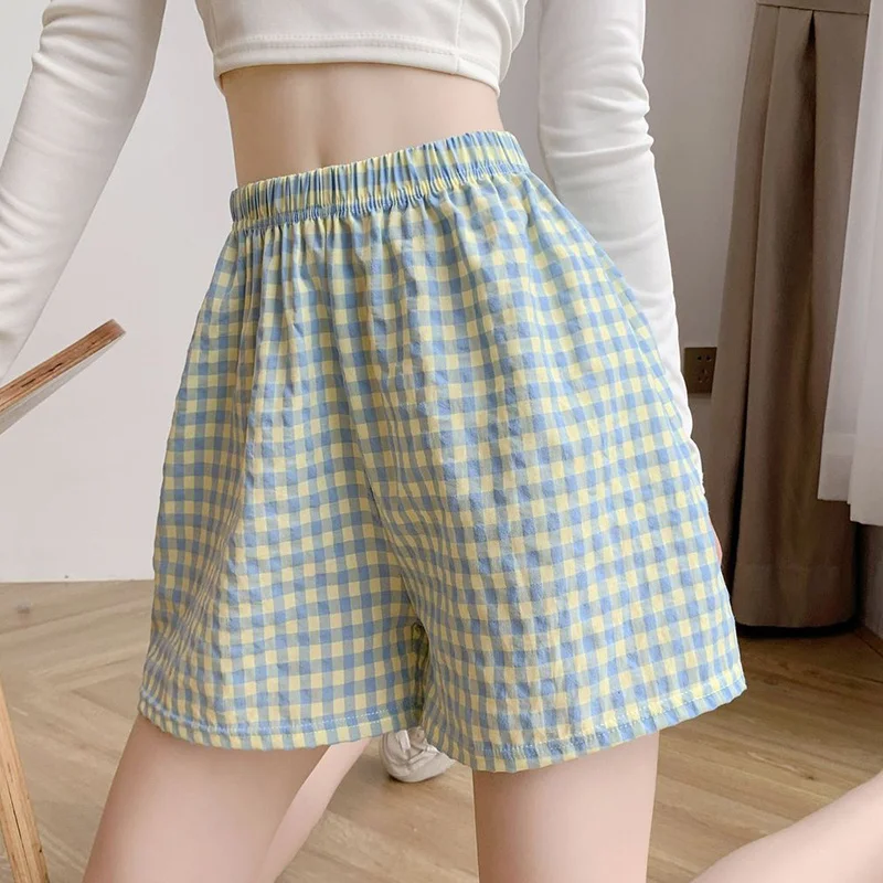 

Summer Loose Shorts Thin Pajamas Women Shorts Women's Bottoms Soft Pants Plaid Print Spwear Pants Womens Pajama Pant