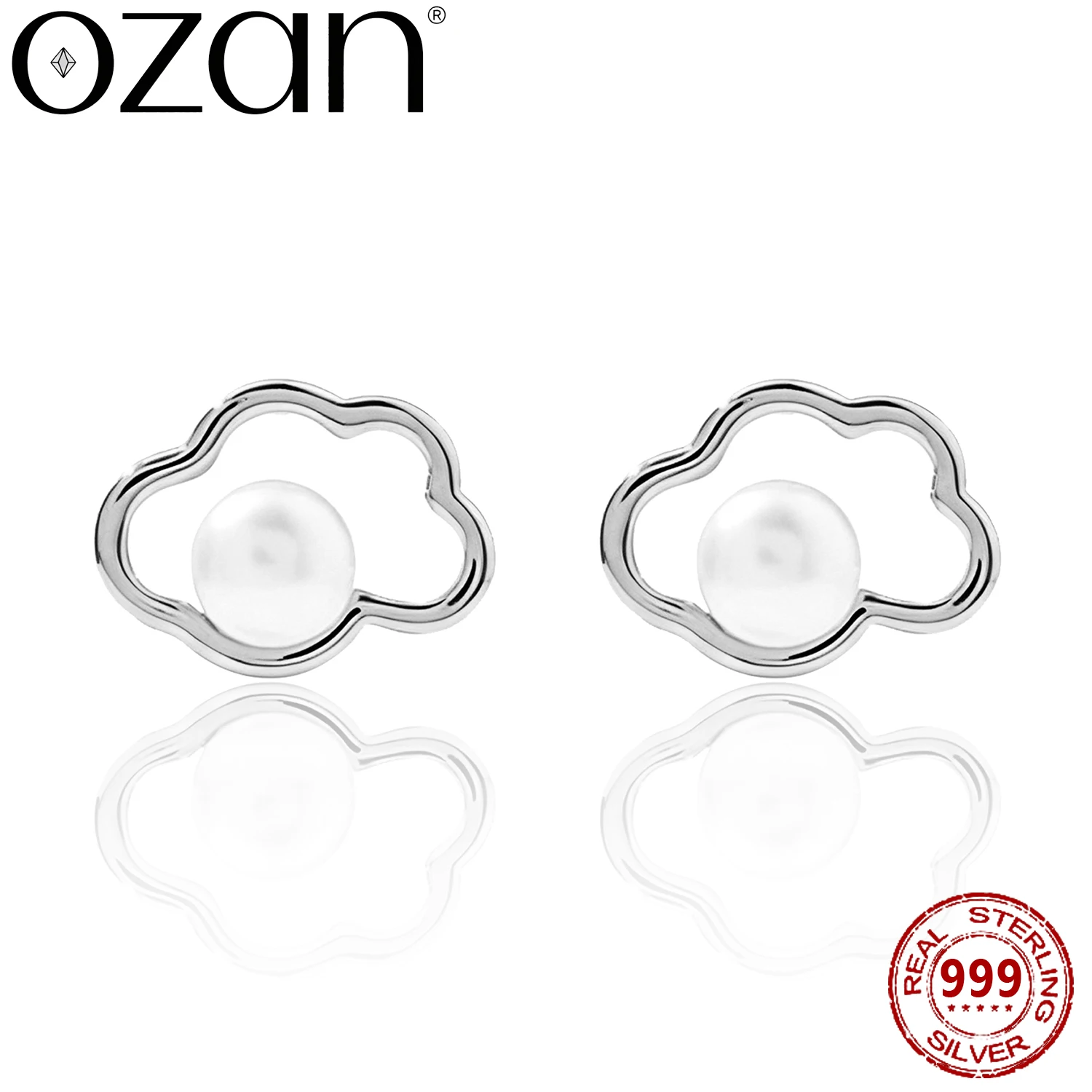 OZAN Cloud Round Natural Pearl S999 Sterling Silver Earrings Stud Yellow Gold Plated Fashion Trendy Jewelry for Women Girls Lady