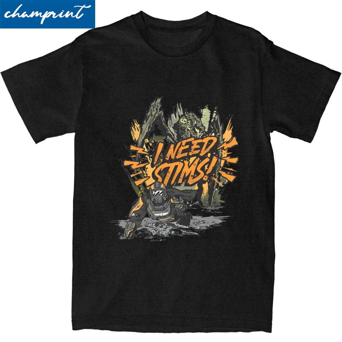 Helldivers 2 I Need Stims T-Shirt Men's 100%Cotton Tops Retro Round Neck Short Sleeve