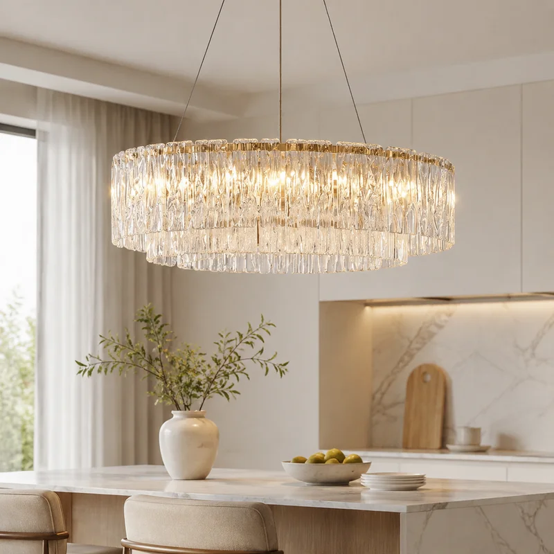 Modern Textured Glass Contemporary Tiered Oval Suspension Fixture For Dining Living Room Restaurant Hotel Villa LED Chandelier