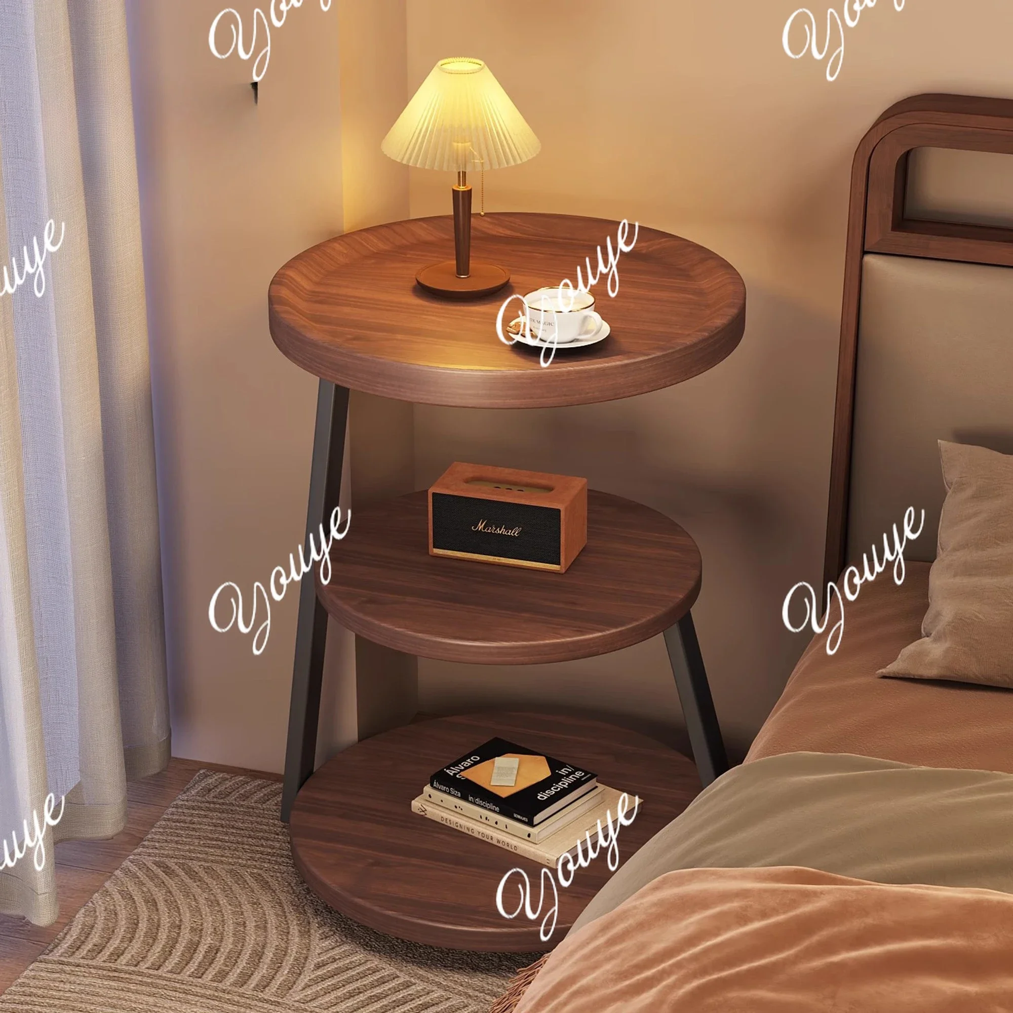 N63 Medieval bedside table sofa side several bedrooms household small apartment bedside multi-layer round designer