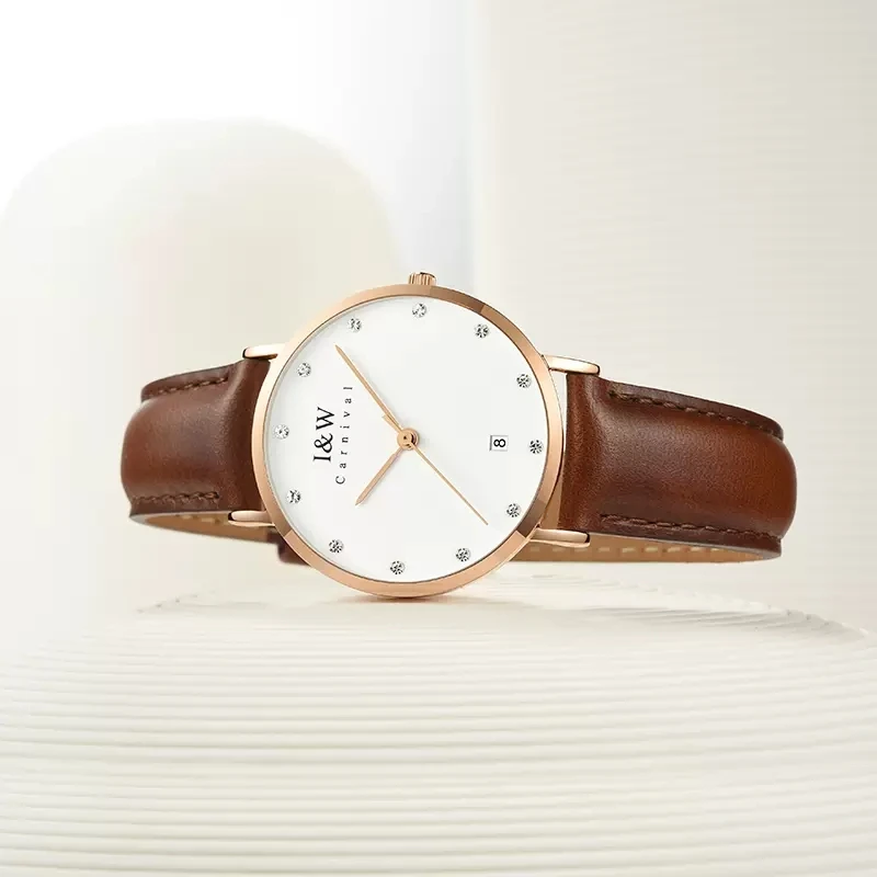 Rose Gold Silver Watch for Women CARNIVAL Brand Luxury Woman Quartz Watch Ladies Fashion Waterproof Ultra Thin 2025 Reloj Mujer