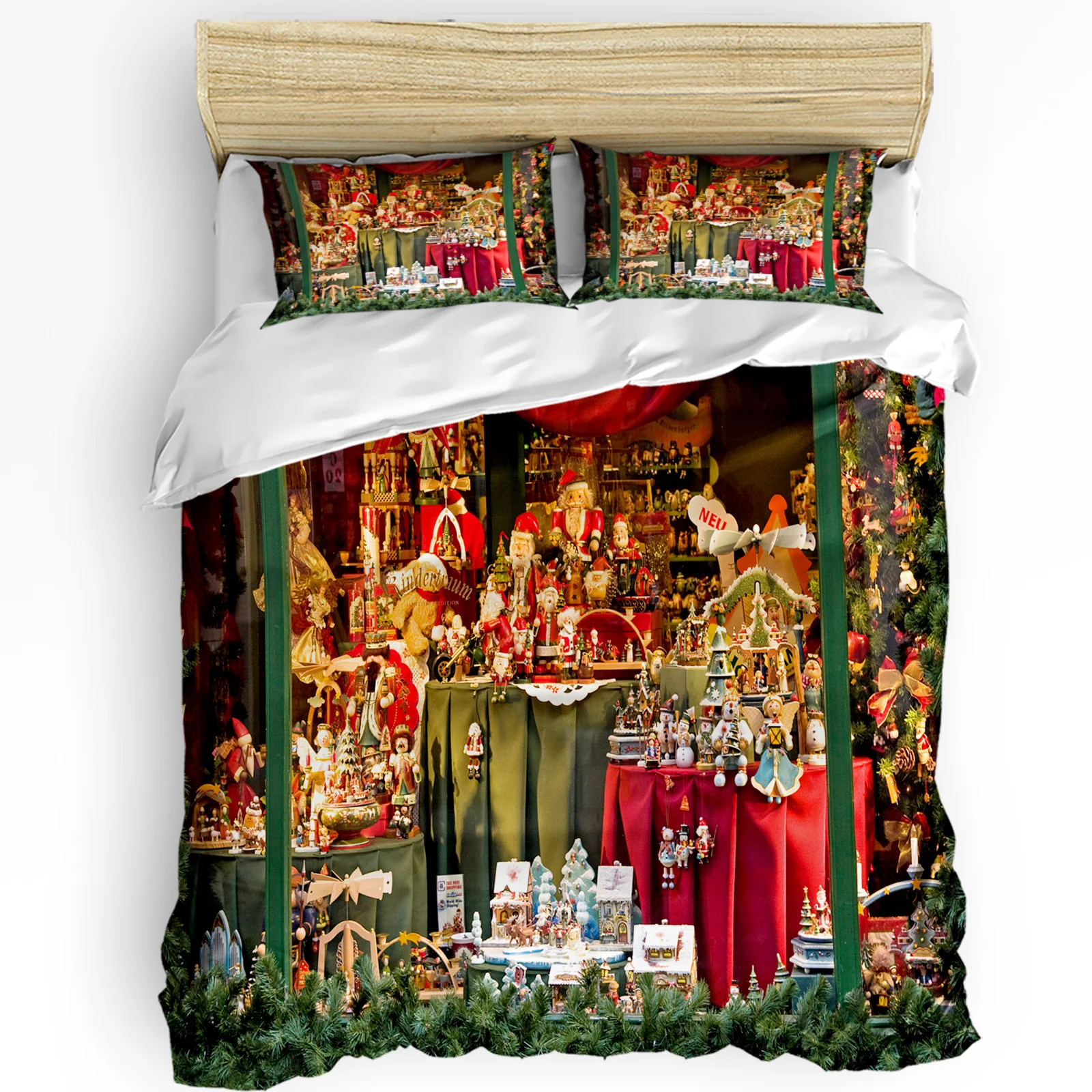 

Christmas Table Gift Santa Claus 3pcs Bedding Set For Bedroom Double Bed Home Textile Duvet Cover Quilt Cover Pillowcase