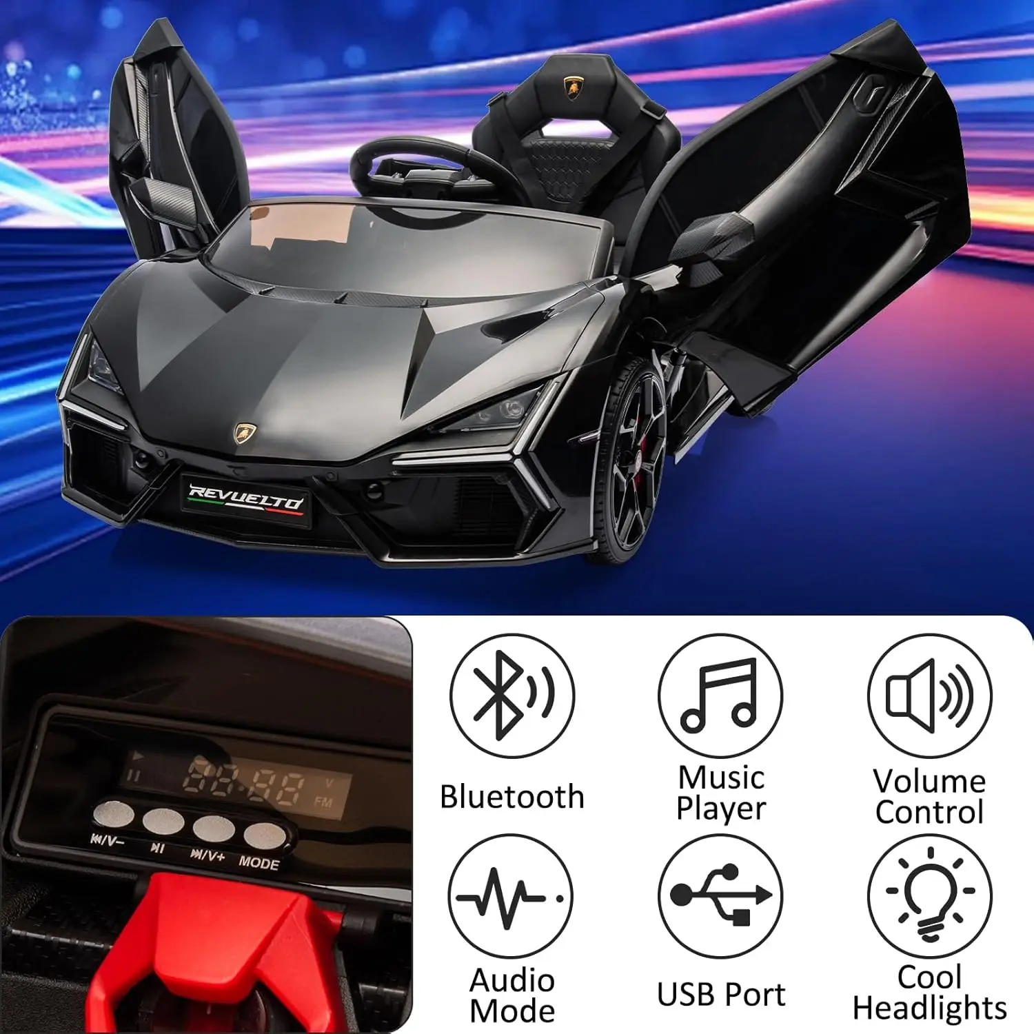 Ride On Car for Kids Licensed Lamborghini Revuelto Electric Vehicle 12V Battery Powered Sports Car Toy with Music/Remote Control
