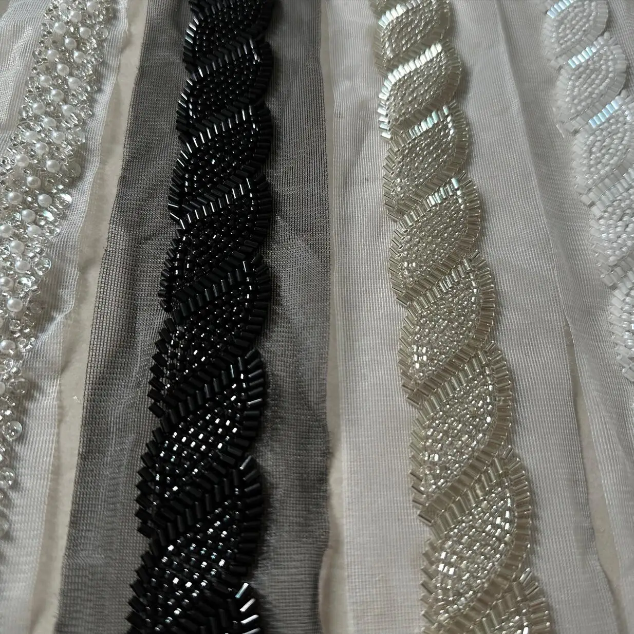 90cm Sequin Pearl Beaded Lace Trim Mesh Lace Ribbon Fabric Clothes Decoration Wedding Dress Collar Sleeve African Lace Applique