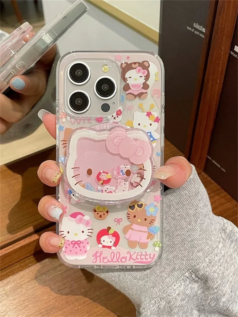 Cute Ice Cream Hello Kitty Magsafe Wireless Charge Case For iPhone 13 11 12 14 Plus 15 16Pro Max KY Shake Magnetic Holder Cover