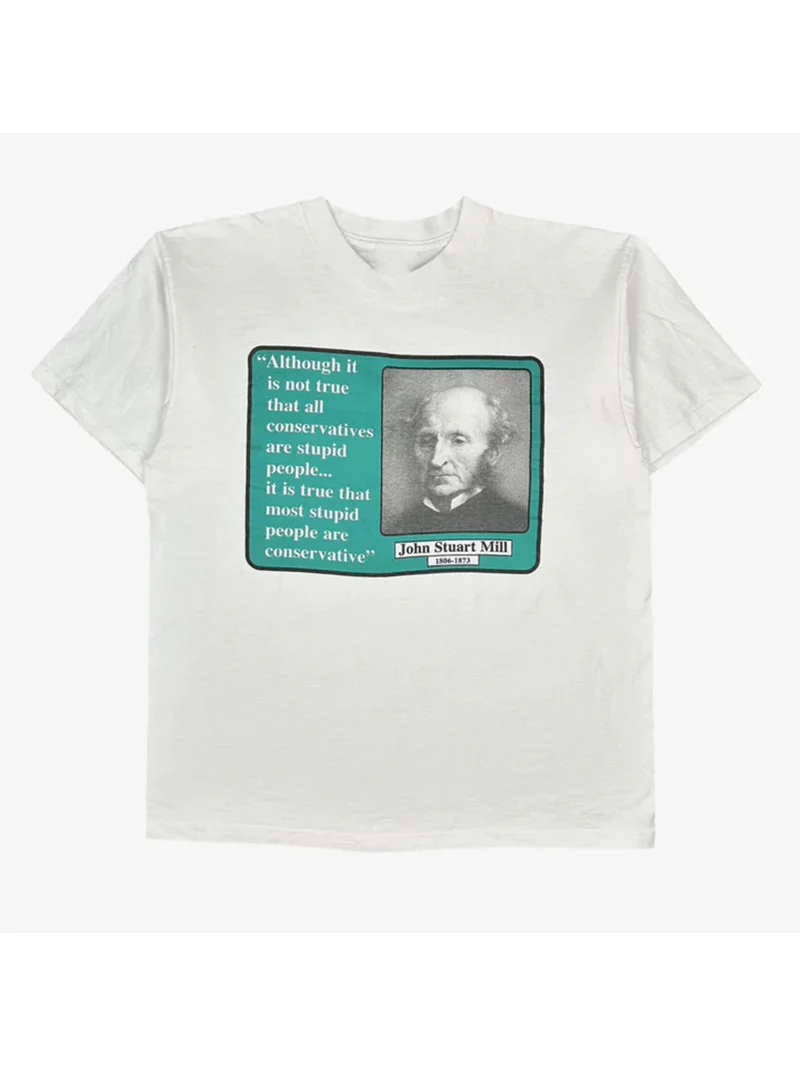 Camiseta con estampado de la filosofía de John Mill, camiseta de algodón con cuello redondo y manga corta para jóvenes y hombres de mediana edad, Conservative Are Stupid