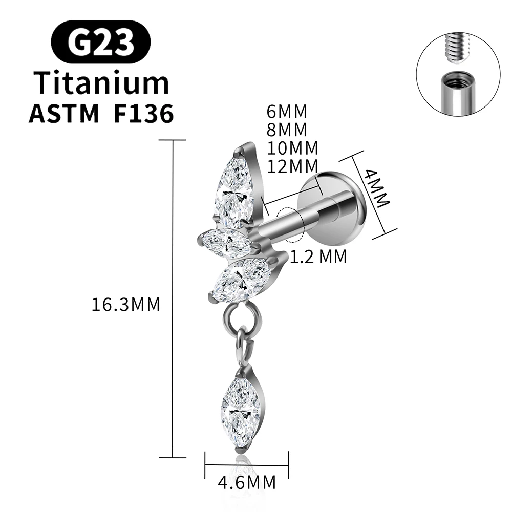 ASTM F136 Titan 16G CZ Drapierkette Flacher Ohrstecker Blumen-Knorpel-Ohrring Labret Lippen-Ohrloch-Tragus-Helix-Piercing-Schmuck – Detail 3