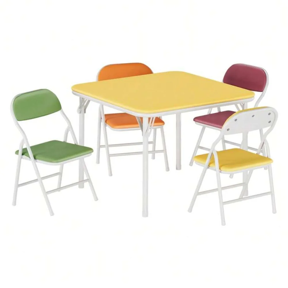 Foldable Square Table and Chairs Set for Indoor Outdoor Use, Compact Collapsible Dining Set with Lightweight Portable Seating, Space Saving Folding Furniture for Home, Parties, Camping, Picnics, Balcony, 4 Piece Patio Table and Chairs