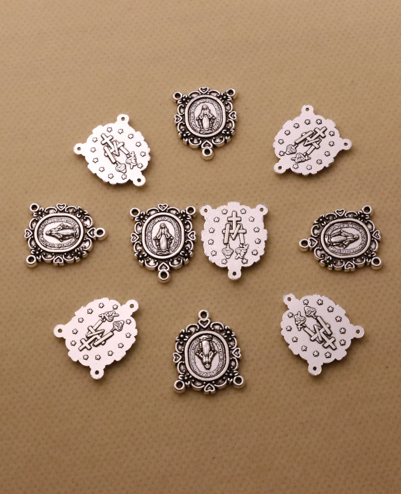 20Pcs Floral Our Lady Medalla Milagrosa Centerpieces Christian Virgin Mary Rosary Center Part Connectors DIY Jewelry Accessories